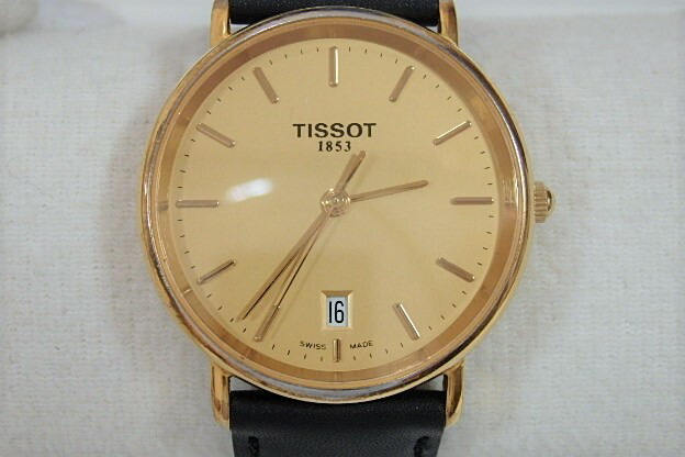新品電池】TISSOT ラウンド ゴールド文字盤 レザー クォーツ TISSOT