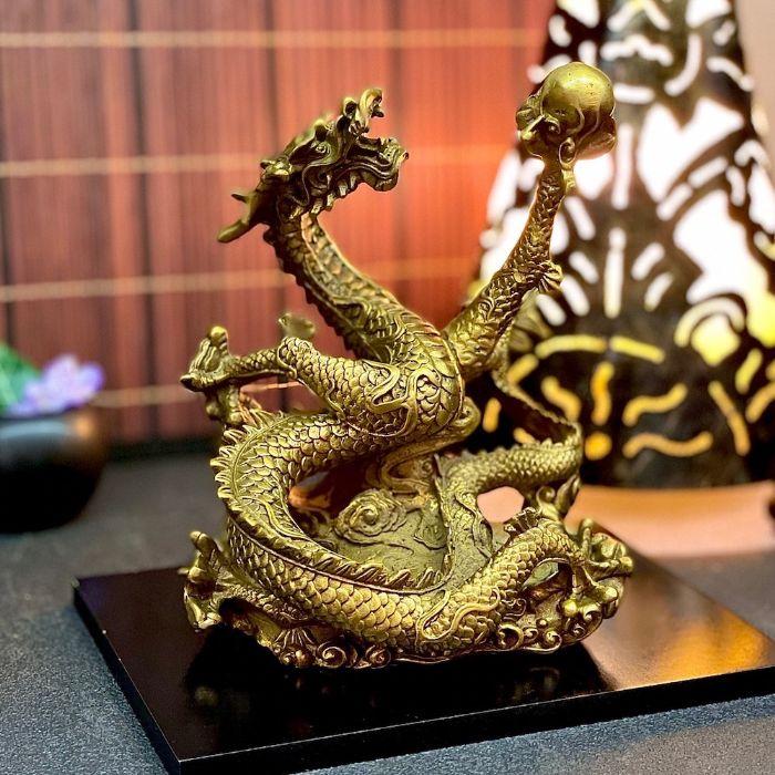 青銅製 ドラゴンデザイン 装飾品 龙头装飾 置物 古美術品