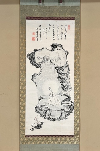 真作】掛軸 仙人図 風雅なる筆致の逸品 禅の境地を描く 合箱入 R63 真