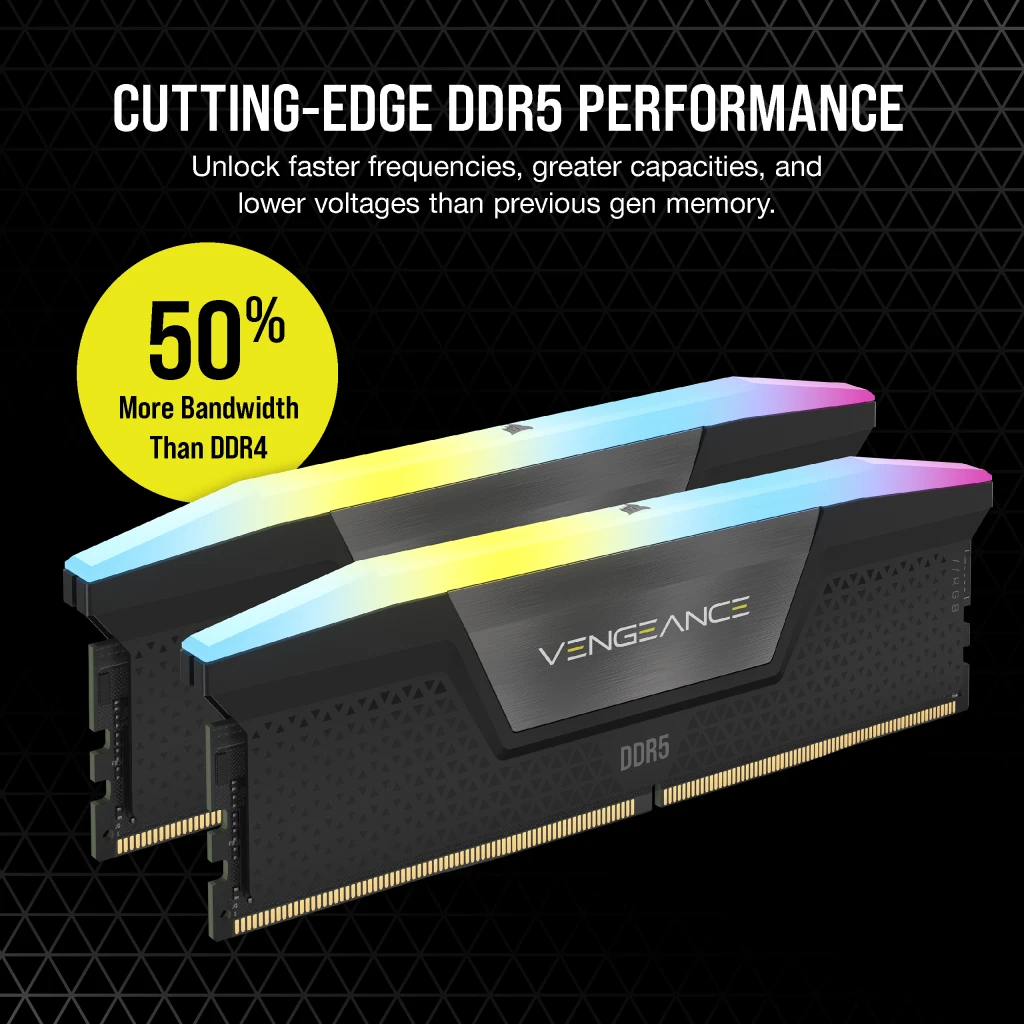 VENGEANCE® RGB 16GB (2x8GB) DDR5 DRAM 5200MT/s CL40 Memory Kit — Black