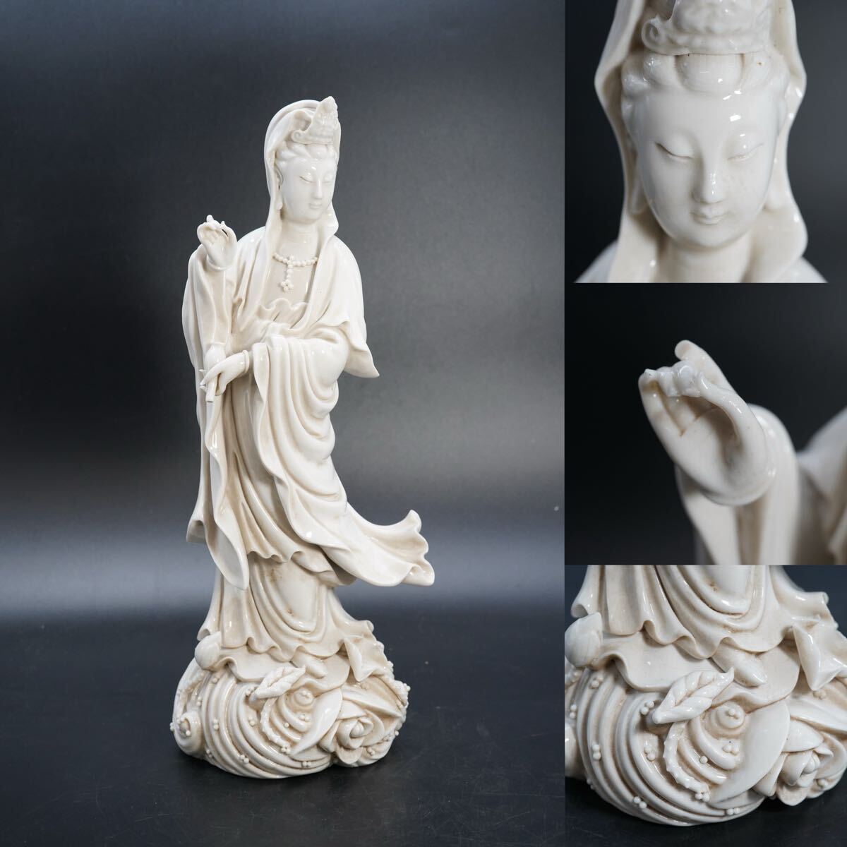 中国美術 白磁觀音 観音菩薩立像 高さ約30cm 徳化窯 ヴィンテージ 中国