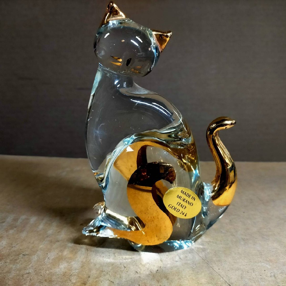 ベネチアンガラス Murano ムラノ ムラーノ 猫 キャット 2点セット