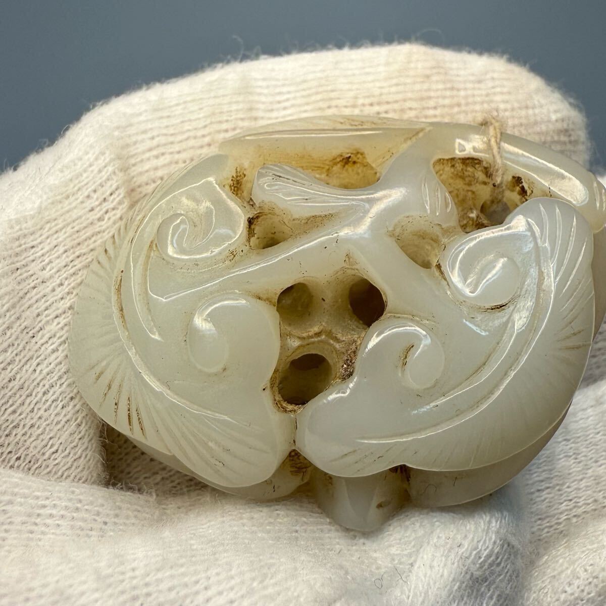 中国 玉石白玉彫刻 神獣 根付 紙鎮 置物 C R7736E 中国 玉石白玉彫刻