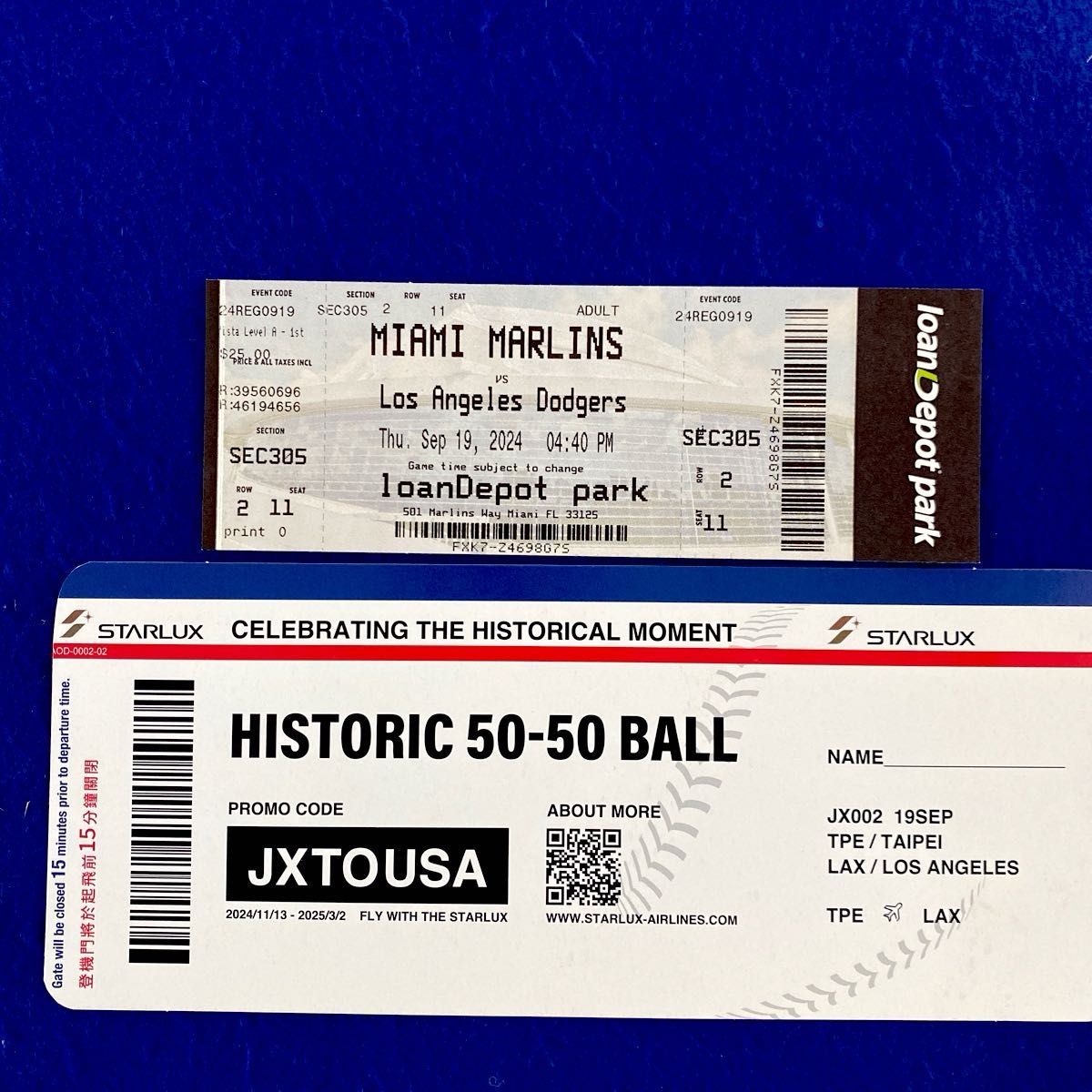2024/9/19 大谷翔平 50-50 達成試合 未使用チケット 50号HR球の展示