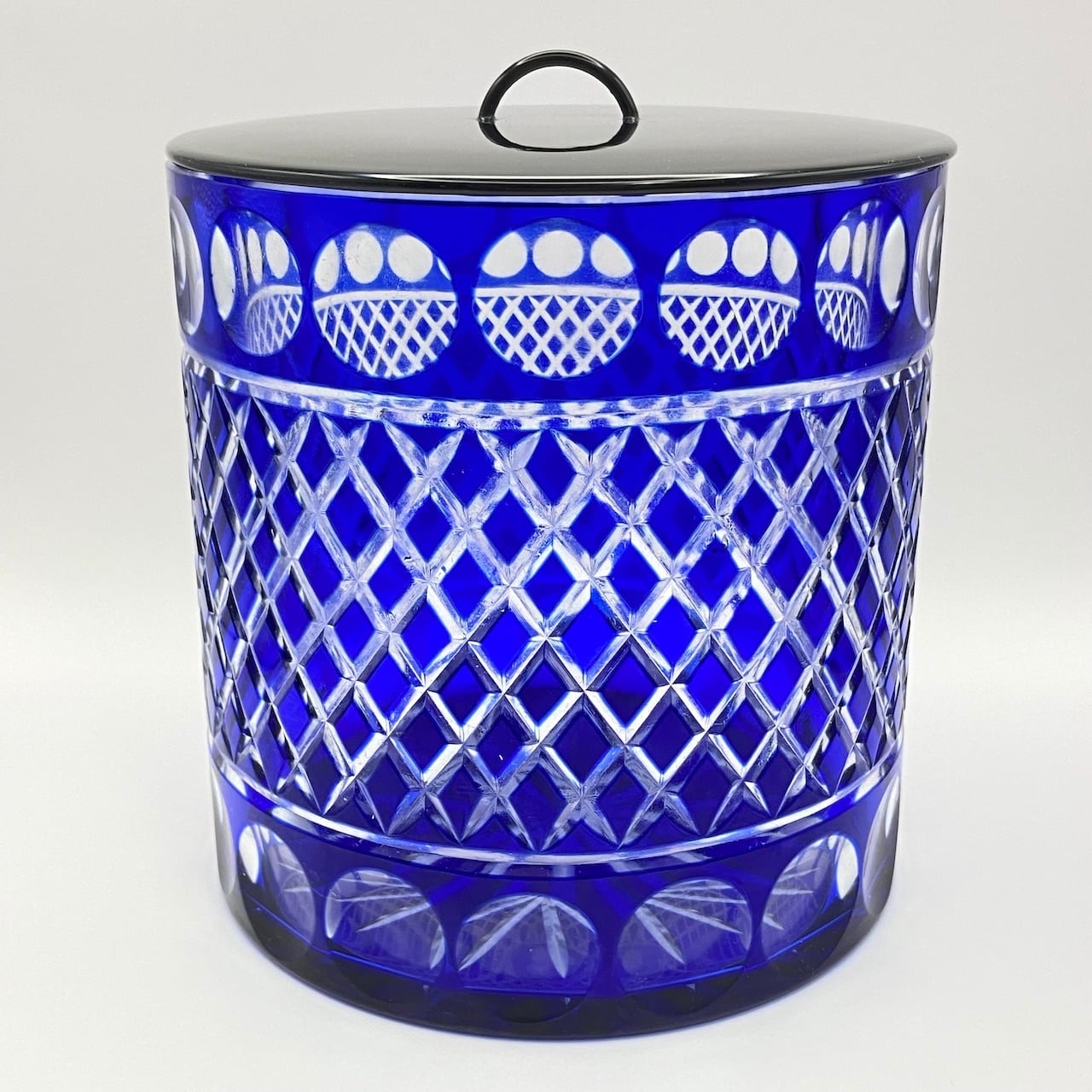 美品】江戸切子ガラス 瑠璃色 水指 / 茶道具 ふた、共箱付き 水差し