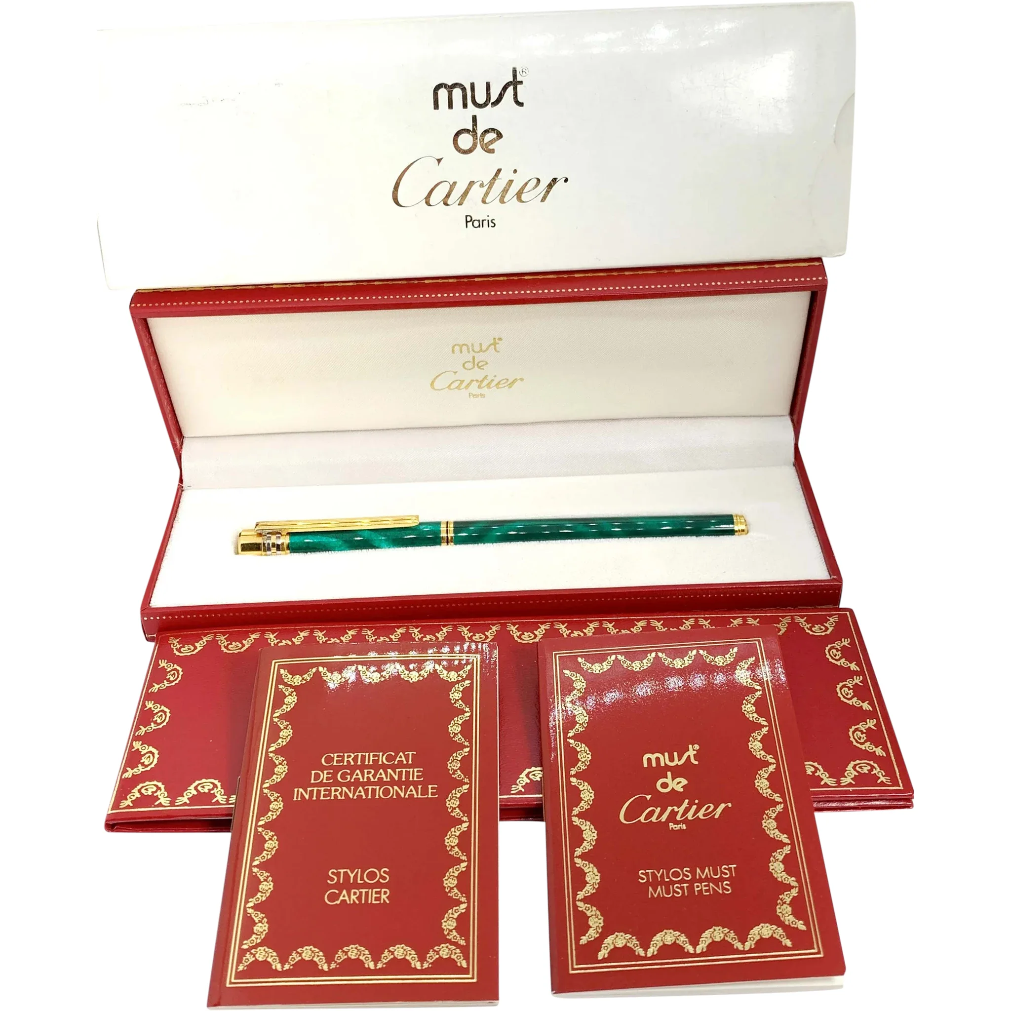 Must De Cartier Malachite Chinese Lacquer Fountain Pen - 18K