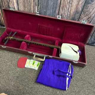 長唄用三味線バチ 紫色の花柄 ケース付き 長唄用三味線バチ 紫色の