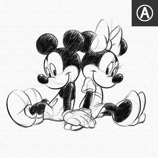 ミッキーマウスとミニーマウスの鉛筆画