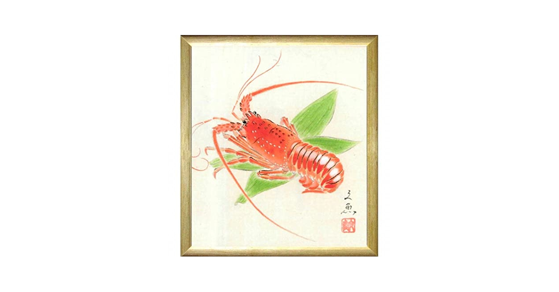 錆を使用した珍しいエビの油絵【海老の絵画】1点物の原画/