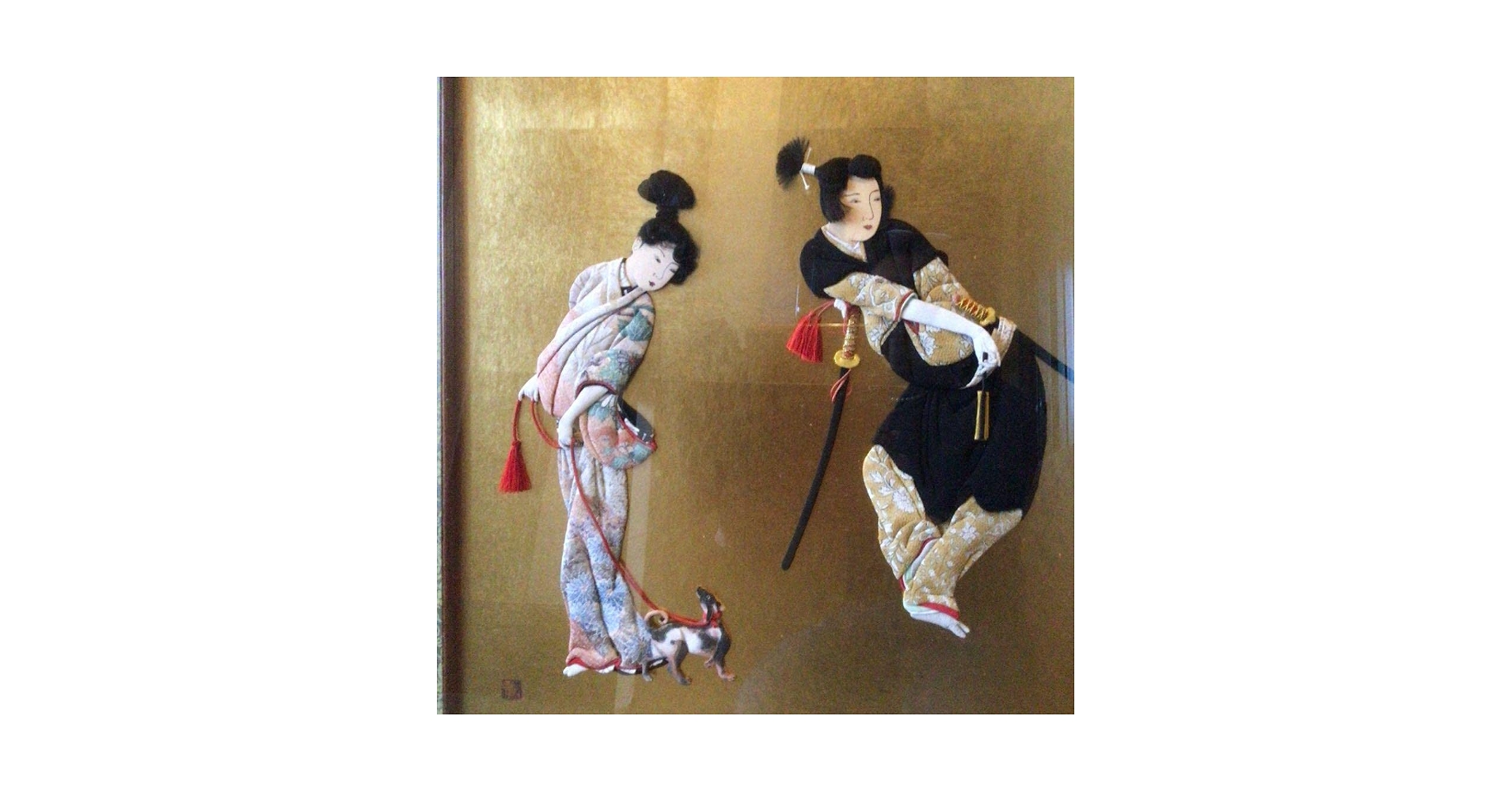 作家物 押し絵画 縮緬細工歌舞伎者（川越みよ子）10号栞付michiko