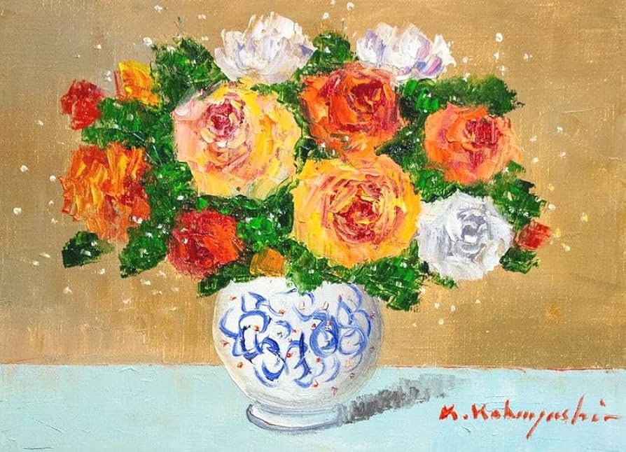 油彩画 【薔薇と花瓶】F3 油彩画 【薔薇と花瓶】F3 油彩画 【薔薇と