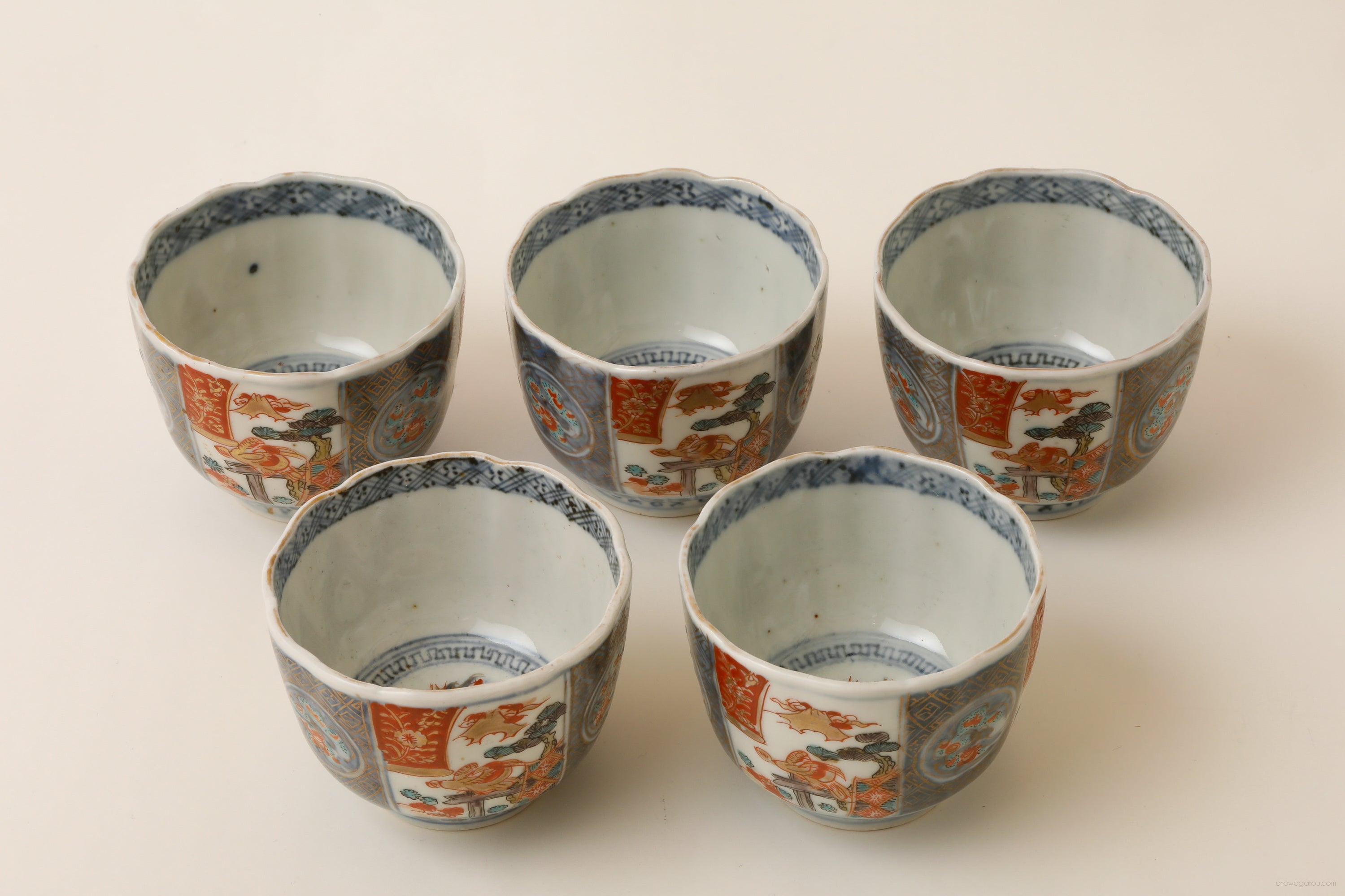 e1255 古伊万里 蕎麦猪口 五客 染付 小ぶり そば猪口 そばちょこ e1255 古