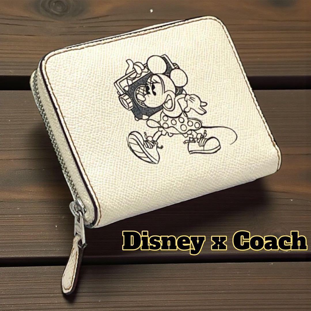 【Disneyコラボ 】Coach ミニーマウス 折り財布 ラウンドファスナー COACHコーチ×ディズニーコラボ ミニーマウスパッチワーク ラウンド