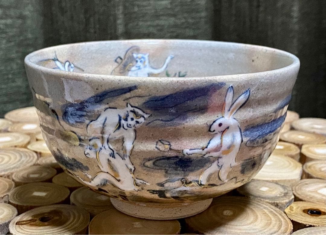 乾山 猿に兎 茶碗 寺尾陶象 造 乾山 猿に兎 茶碗 寺尾陶象 造